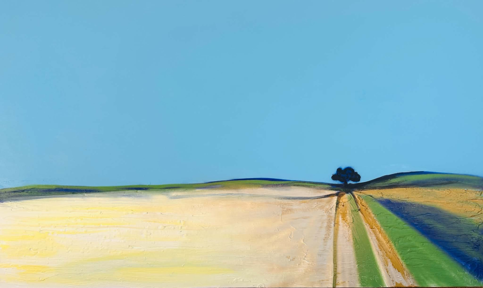 Liv’s landscape painting of a path through golden fields towards a lone tree