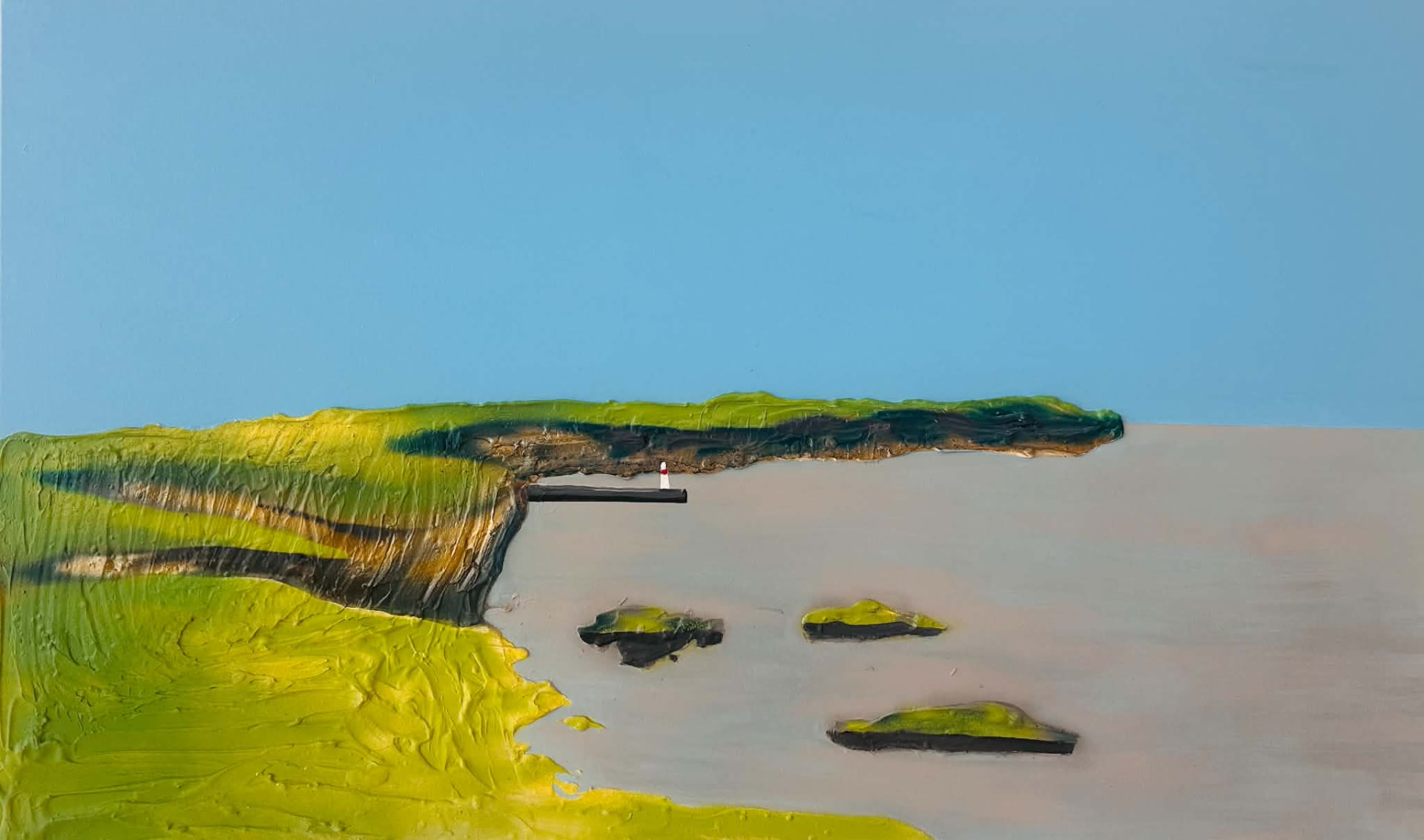 Liv’s painting of bright green coastal cliffs and a small lighthouse