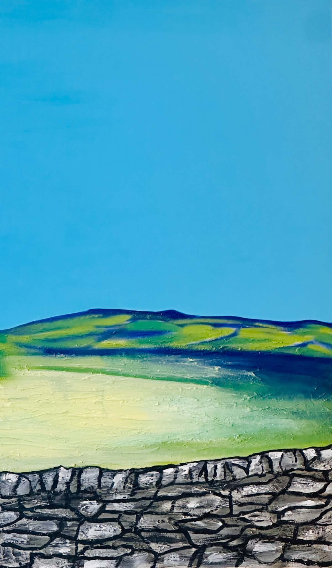 Liv’s painting of a dry stone wall and rolling green landscape