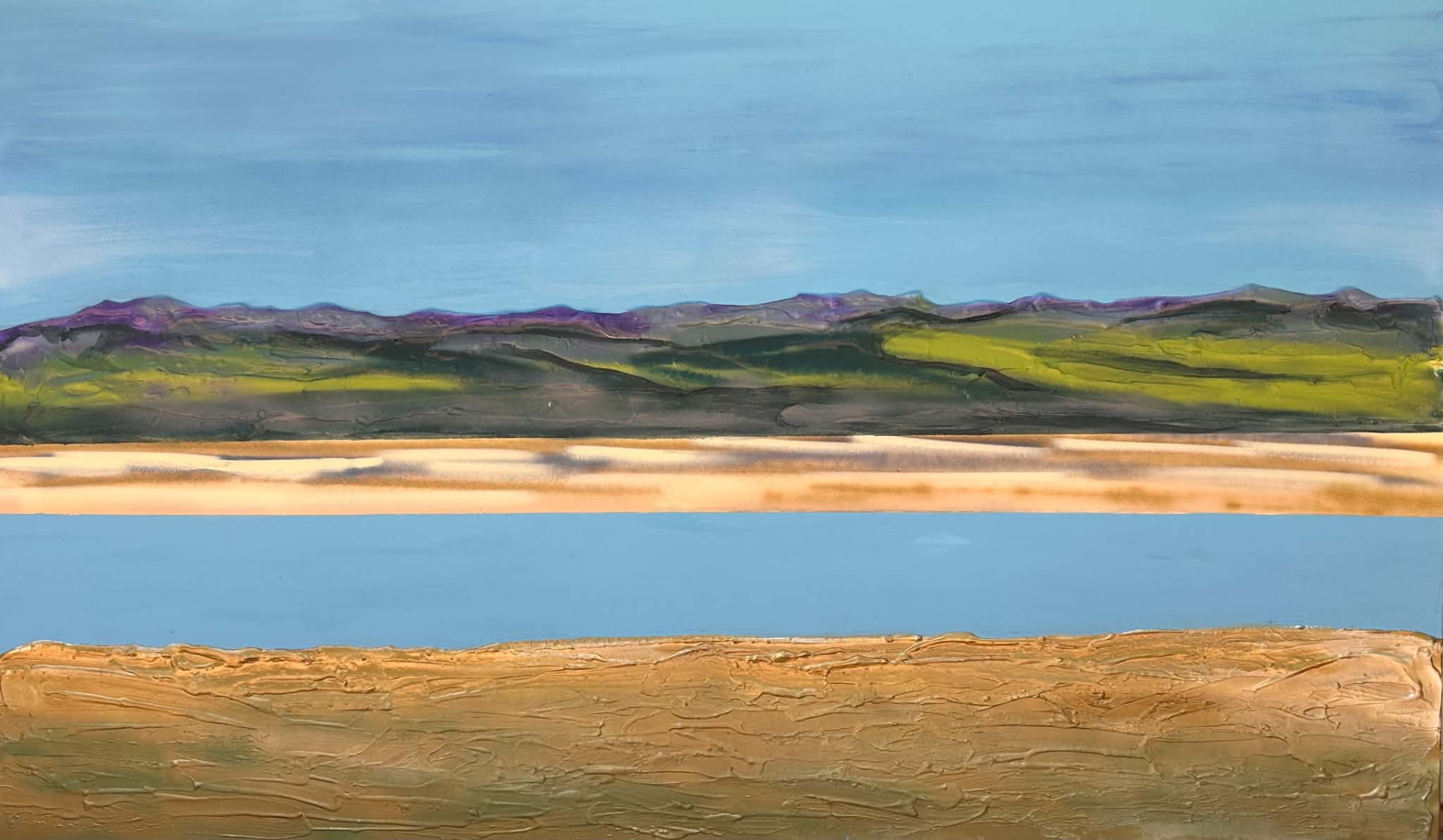 Liv’s painting of the blue water and hills at Dornoch